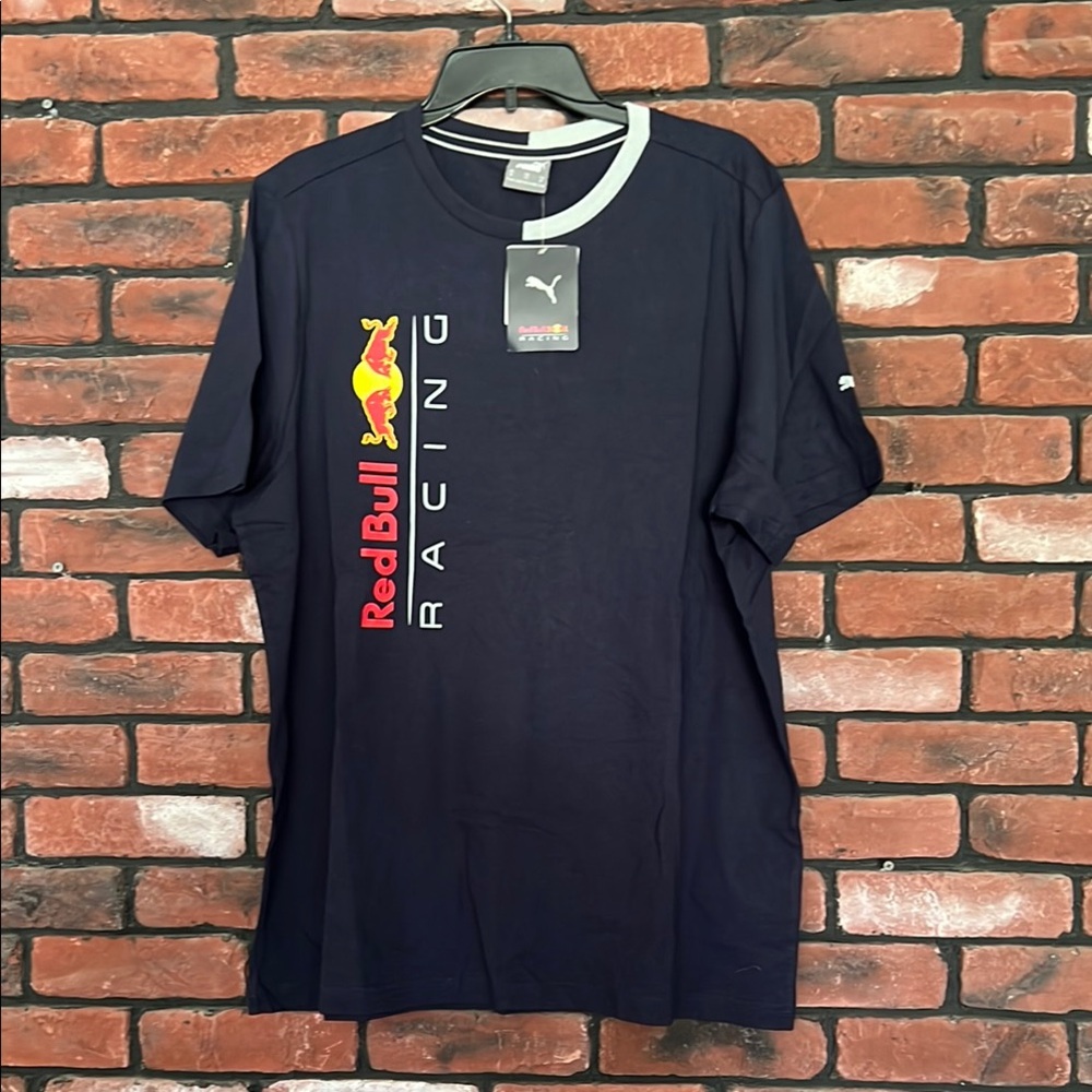 Puma Blue Short Sleeve Tee with Vertical Feline Design